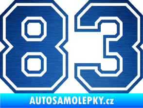 Samolepka Startovní číslo 83 typ 4 škrábaný kov modrý