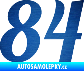 Samolepka Startovní číslo 84 typ 3  škrábaný kov modrý