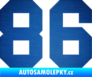 Samolepka Startovní číslo 86 škrábaný kov modrý