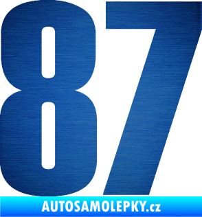 Samolepka Startovní číslo 87 typ 2       škrábaný kov modrý
