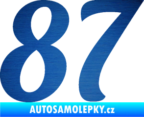 Samolepka Startovní číslo 87 typ 3   škrábaný kov modrý