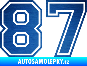 Samolepka Startovní číslo 87 typ 4 škrábaný kov modrý