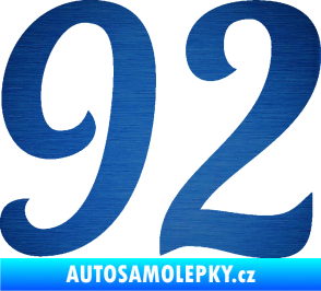 Samolepka Startovní číslo 92 typ 3   škrábaný kov modrý