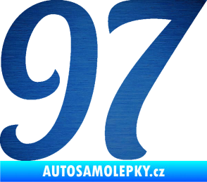 Samolepka Startovní číslo 97 typ 3   škrábaný kov modrý
