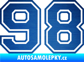 Samolepka Startovní číslo 98 typ 4 škrábaný kov modrý