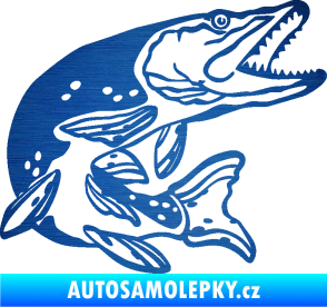 Samolepka Štika 002 pravá škrábaný kov modrý