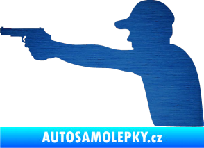 Samolepka Střelec silueta 001 levá škrábaný kov modrý