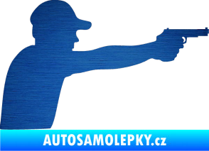 Samolepka Střelec silueta 001 pravá škrábaný kov modrý