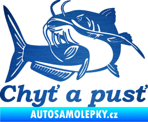 Samolepka Sumec 002 chyť a pusť levá škrábaný kov modrý