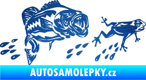 Samolepka Sumec 005 levá se žábou škrábaný kov modrý