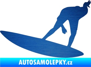 Samolepka Surfař 001 levá škrábaný kov modrý