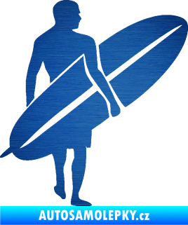 Samolepka Surfař 004 pravá škrábaný kov modrý