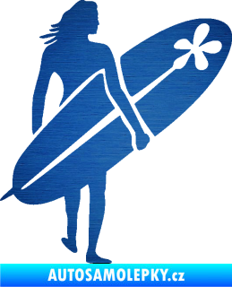 Samolepka Surfařka 003 pravá škrábaný kov modrý