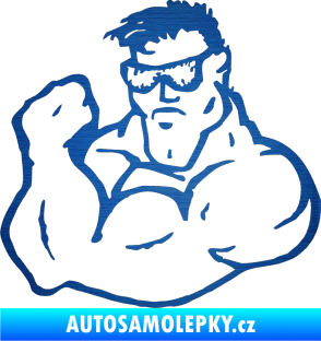 Samolepka Svalovec levá škrábaný kov modrý