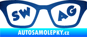 Samolepka Swag nápis v brýlích škrábaný kov modrý