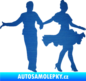 Samolepka Tanec 002 levá latinskoamerický tanec pár škrábaný kov modrý