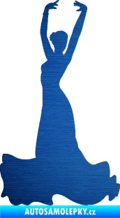 Samolepka Tanec 006 levá tanečnice flamenca škrábaný kov modrý