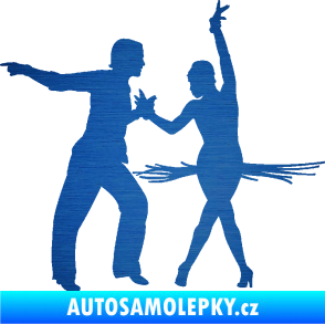 Samolepka Tanec 009 levá latinskoamerický tanec pár škrábaný kov modrý
