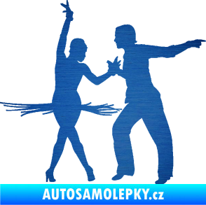 Samolepka Tanec 009 pravá latinskoamerický tanec pár škrábaný kov modrý