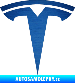 Samolepka Tesla - znak škrábaný kov modrý