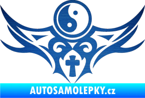 Samolepka Tetování 115 Jin a jang škrábaný kov modrý