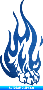 Samolepka Tlapa v plamenech pravá škrábaný kov modrý
