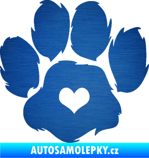 Samolepka Tlapka 006 levá škrábaný kov modrý