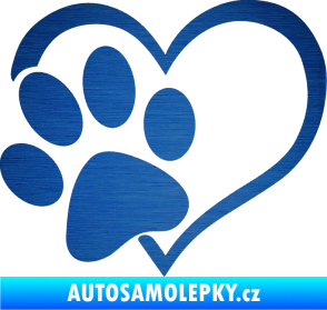 Samolepka Tlapka love levá škrábaný kov modrý