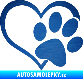 Samolepka Tlapka love pravá škrábaný kov modrý