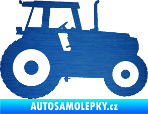 Samolepka Traktor 001 pravá škrábaný kov modrý