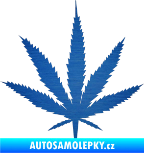 Samolepka Travka 001 lístek marihuany škrábaný kov modrý