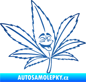 Samolepka Travka 003 pravá lístek marihuany s obličejem škrábaný kov modrý