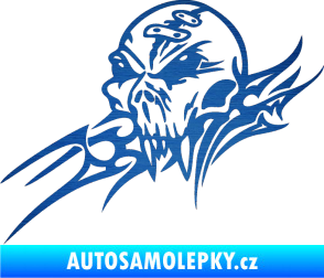 Samolepka Tribal skull levá lebka škrábaný kov modrý
