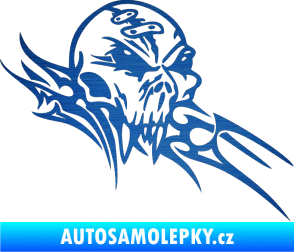 Samolepka Tribal skull pravá lebka škrábaný kov modrý