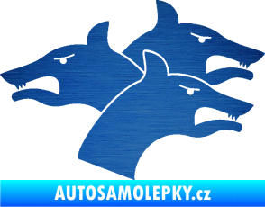 Samolepka Trojhlavý pes kerberos pravá škrábaný kov modrý