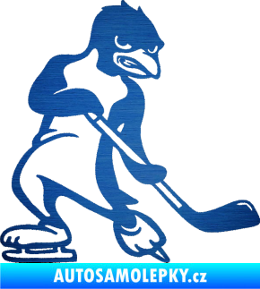 Samolepka Tučňák hokejista pravá škrábaný kov modrý