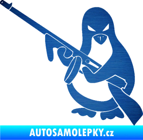 Samolepka Tučňák se samopalem levá škrábaný kov modrý