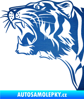 Samolepka Tygr 002 levá škrábaný kov modrý