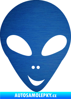 Samolepka UFO 004 pravá škrábaný kov modrý