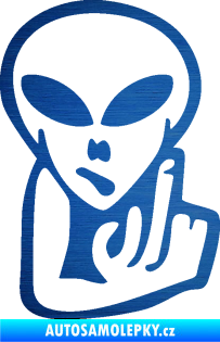 Samolepka UFO 008 pravá škrábaný kov modrý