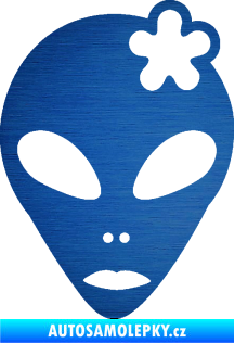 Samolepka UFO 009 slečna s kytičkou pravá škrábaný kov modrý