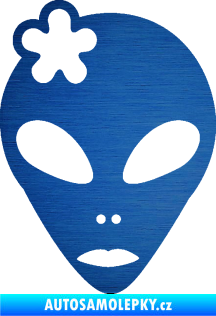 Samolepka UFO 009 slečna s kytičkou levá škrábaný kov modrý