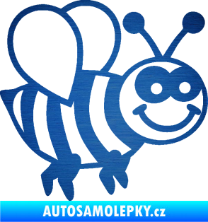 Samolepka Včela 003 pravá happy škrábaný kov modrý