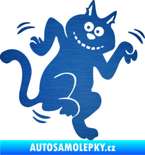 Samolepka Veselá kočka pravá škrábaný kov modrý