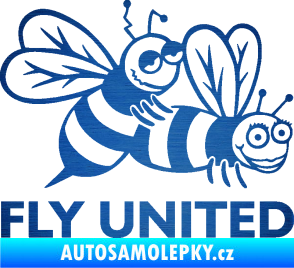 Samolepka Veselé vosy fly united pravá škrábaný kov modrý