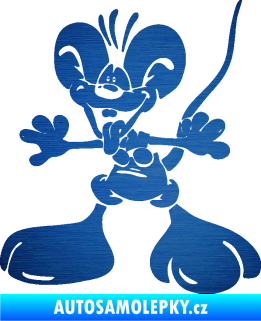 Samolepka Veselý myšák levá škrábaný kov modrý