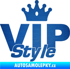 Samolepka VIP styl nápis s korunkou škrábaný kov modrý