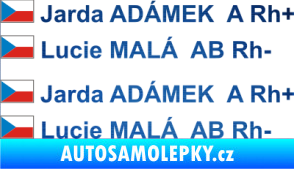 Samolepka Vlajka ČR se jménem a krevní skupinou škrábaný kov modrý