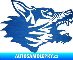 Samolepka Vlk 003 pravá škrábaný kov modrý