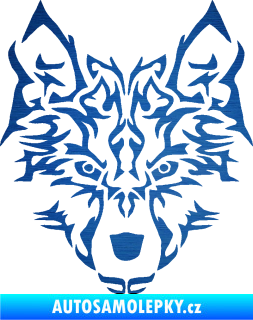 Samolepka Vlk 005 škrábaný kov modrý